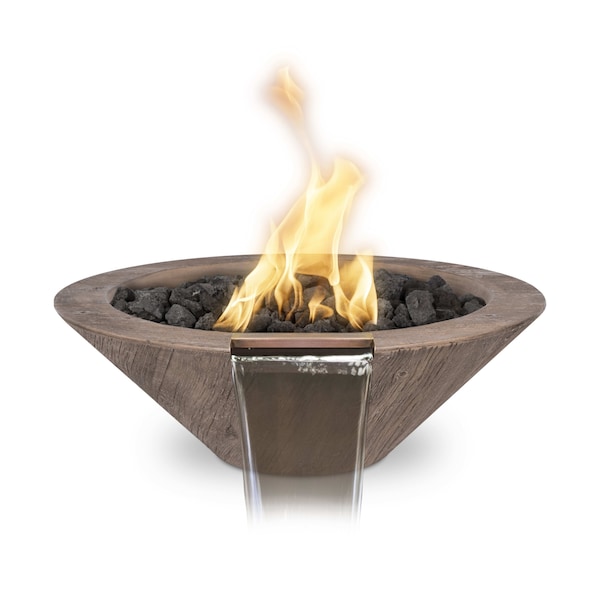 The Outdoor Plus 32 Round Cazo Fire & Water Bowl, Wood Grain GFRC Concrete, Oak, Match Lit w/Flame Sense, Liquid Propane OPT-32RWGFWFSML-OAK-LP - main